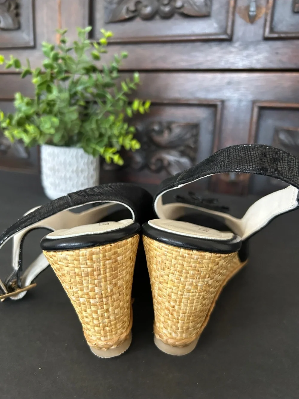 Antinori Black Patent Accent Espadrille Slingbacks